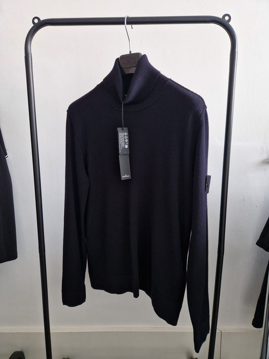 Stone Island Virgin Wool Roll-Neck Sweatshirt - Navy Blue
