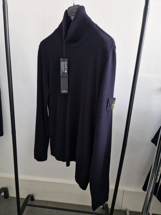 Stone Island Virgin Wool Roll-Neck Sweatshirt - Navy Blue