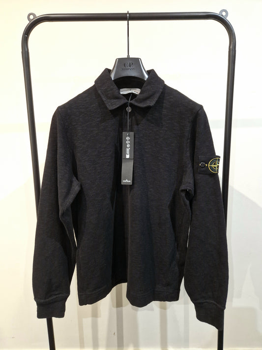 Stone Island Heavy Cotton Long Sleeve Polo - Black