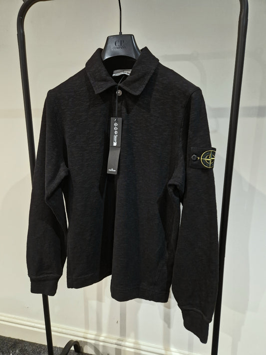 Stone Island Heavy Cotton Long Sleeve Polo - Black