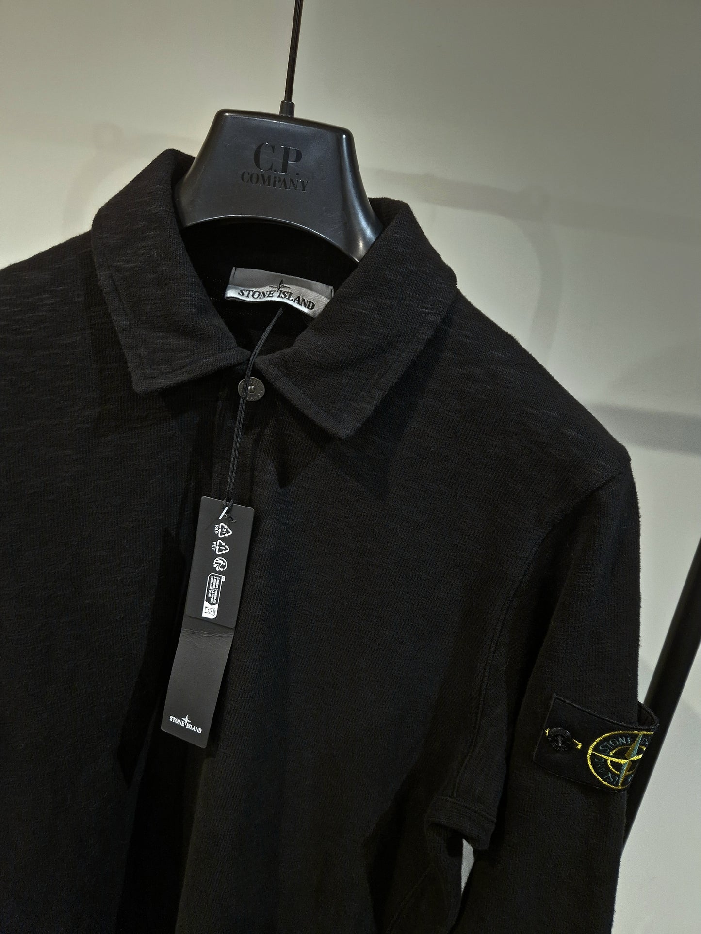 Stone Island Heavy Cotton Long Sleeve Polo - Black