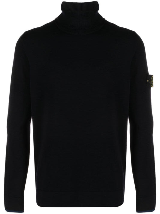 Stone Island Virgin Wool Roll-Neck Sweatshirt - Navy Blue